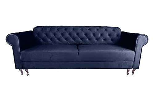 Meble Ares Chesterfield Sofa Benetto – Schlafsofa – Couch mit Schlaffunktion – Sofa mit Bettkasten – Stoff – Dunkelblau von Ares Meble