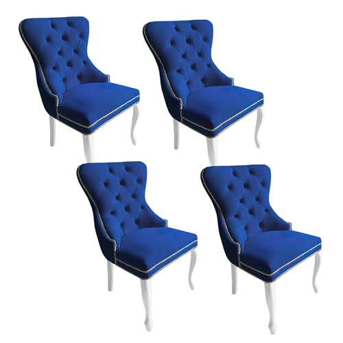 Meble Ares Esszimmerstühle 4er Set Madame - Glamour Stil - Samt Stuhl Esszimmer - Dining Chair - Seselstuhl Wohnzimmer, Schminktisch Stuhl - Ankleidezimmer Möbel - Buchenholz, Gesteppt, Dunkelblau von Ares Meble