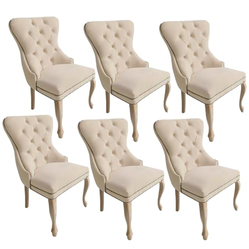 Meble Ares Esszimmerstühle 6er Set Madame - Glamour Stil - Samt Stuhl Esszimmer - Seselstuhl Wohnzimmer, Schminktisch Stuhl - Ankleidezimmer Möbel - Buchenholz, Gesteppt, Beige - Rustikal von Ares Meble