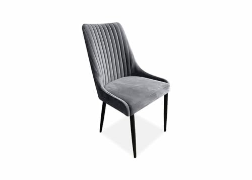 Meble Ares Esszimmerstuhl Grau & Metall - Esstisch Stühle - Samt Stuhl Esszimmer - Dining Chair - Buchenholz Seselstuhl Wohnzimmer - Stühle Esszimmer - Küchenstühle - Polsterstuhl Esszimmer von Ares Meble