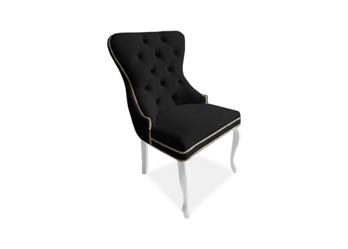 Meble Ares Esszimmerstuhl Schwarz - Glamour Stil - Samt Stuhl Esszimmer - Dining Chair - Buchenholz Seselstuhl Wohnzimmer - Stuhl Schminktisch - Küchenstühle - Ankleidezimmer Möbel Gesteppt von Ares Meble