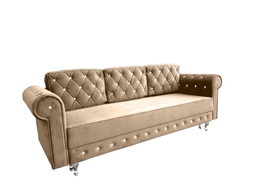 Meble Ares Moderne Sofa Felix - Elegante Sofa mit Schlaffunktion und Bettkasten - Praktische Schlafsofa Ausziehbar zum Wohnzimmer - Komfortabel Couch l Form - Siberne Beine, Samt Beige Meble Ares Moderne Sofa Felix - Elegante Sofa mit Schlaffunktion und Bettkasten - Praktische Schlafsofa Ausziehbar zum Wohnzimmer - Komfortabel Couch l Form - Siberne Beine, Samt Beige von Ares Meble