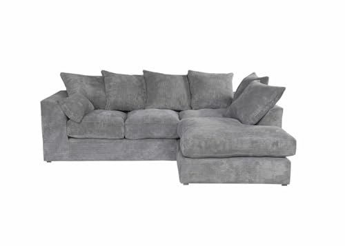 Meble Ares Stilvolles Rechtes Ecksofa DIVERS - 212 x 57 x 166 cm Modernes L-Sofa 3 sitzer zum Wohnzimmer, Praktischer L Couch mit losen Rückenkissen, Solider Rahmen, Cord – Grau von Ares Meble