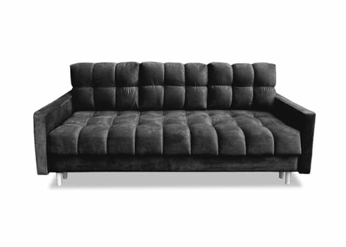 Meble Ares Stilvolles Sofa 3-Sitzer Rocco Mit Schlaffunktion und Bettkasten - Praktisches Schlafsofa Ausziehbar Mit Gesteppten Seiten - Weiße Füße, Velours - Schwarz Meble Ares Stilvolles Sofa 3-Sitzer Rocco Mit Schlaffunktion und Bettkasten - Praktisches Schlafsofa Ausziehbar Mit Gesteppten Seiten - Weiße Füße, Velours - Schwarz von Ares Meble