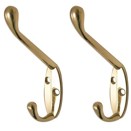 Aretro Doppelte vertikale Kleiderhaken, strapazierfähig, extra strapazierfähig, für Tür und Wand, Mantel, Bademantel, Kleiderbügel für Badezimmer, Schlafzimmer, Wohnzimmer, Flur (poliertes Messing, 2 von Aretro
