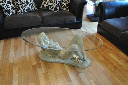Argo Decor Couchtisch mit Frauenstatue, ovale Glasplatte, H 0,4 m von Argo Decor