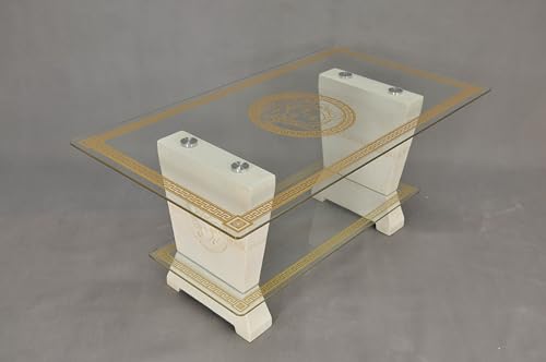 Argo Decor Couchtisch weiß im eleganten italienischen Design mit antiker Basis und Glasplatte, H: 0,5 m von Argo Decor