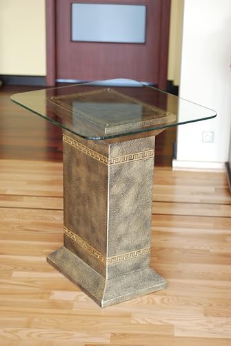 Argo Decor Kleiner Säulentisch aus antikem Marmor, mit Goldverzierungen und Glasplatte, Höhe: 0,5 m von Argo Decor