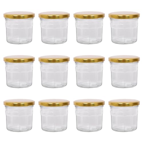 12x 150ml Marmeladengläser mit Golddeckel - Leer Schraubenkopf Küche Essen Honig Würzen Konservieren Einmachen Lagerung Glas-Set - Von Argon Tableware von Argon Tableware