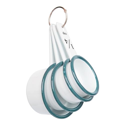 Argon Tableware 4pc Grün Weiß Emaille-Messbecher-Set - Metall Küche Backen Kochen Essen Würzen Teelöffel Messen Scoop Löffel von Argon Tableware