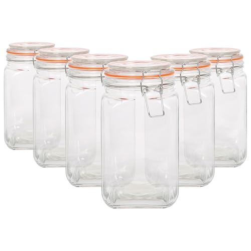 6X 1.25L Quadratisches Glasgefäß mit Clip-Deckels - Leer Luftdicht Küche Einmachglas Marmelade Lagerung Lebensmitteln Einmachen Konservieren Container - Von Argon Tischware von Argon Tableware