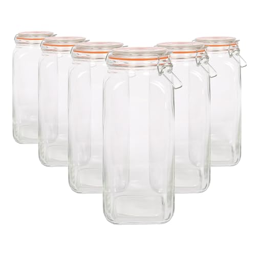 6x 2L Quadratisches Glasgefäß mit Clip-Deckels - Leer Luftdicht Küche Einmachglas Marmelade Lagerung Lebensmitteln Einmachen Konservieren Container - Von Argon Tischware von Argon Tableware