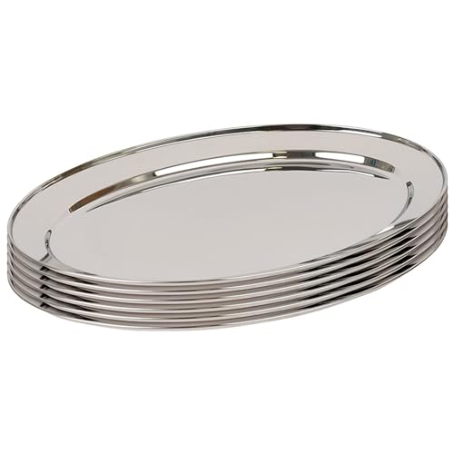 Argon Tableware 6X 60cm x 41cm Oval Servierplatten aus Edelstahl - Groß Party Abendessen Snack Büfett Essen Sandwich Anzeige Tablett Platten Gerichte von Argon Tableware