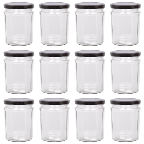 Argon Tableware 12x 450ml Marmeladengläser mit Schwarze Deckel - Leer Schraubenkopf Küche Essen Honig Würzen Konservieren Einmachen Lagerung Glas-Set Argon Tableware 12x 450ml Marmeladengläser mit Schwarze Deckel - Leer Schraubenkopf Küche Essen Honig Würzen Konservieren Einmachen Lagerung Glas-Set von Argon Tableware