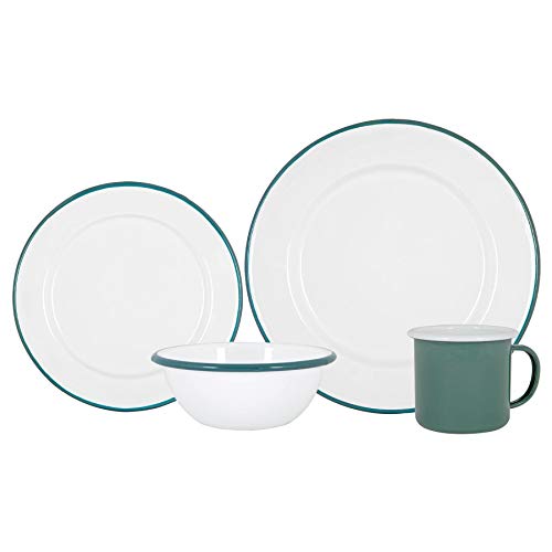 Argon Tableware Weißes Emaille -Abendessen - 25,5cm - 16pc - Grün von Argon Tableware