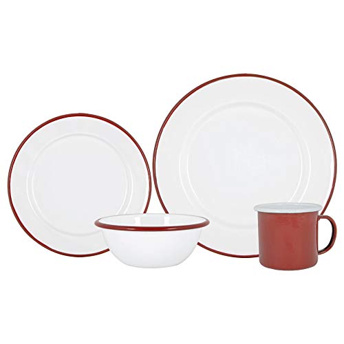 Argon Tableware Weißes Emaille -Abendessen - 25,5cm - 16pc - Rot von Argon Tableware