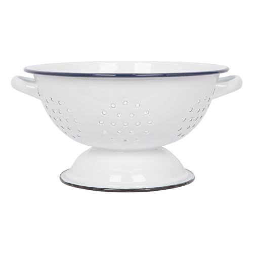 Argon Tableware 1x Blau 23.5cm Weiß Emaille-Sieb - Metall Küche Waschbecken Pasta Reis Essen Sieb Abtropffläche Schüssel mit Griffen von Argon Tableware