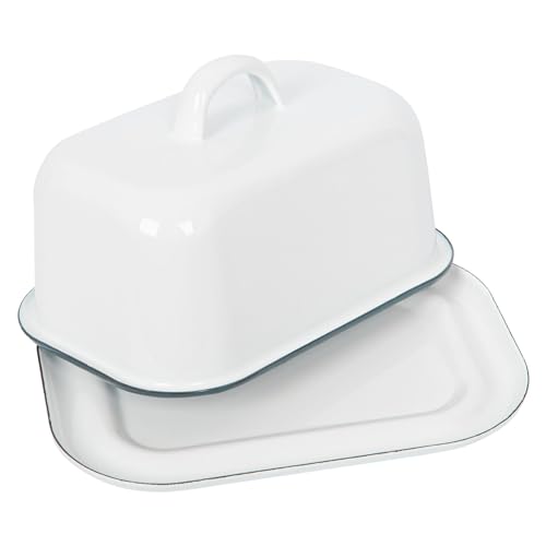 Argon Tableware 1x Grün 18.5cm x 10cm Weiß Emaille-Butterdose mit Deckel - Jahrgang Küche Kühlschrank Käse Container Serviertablett von Argon Tableware