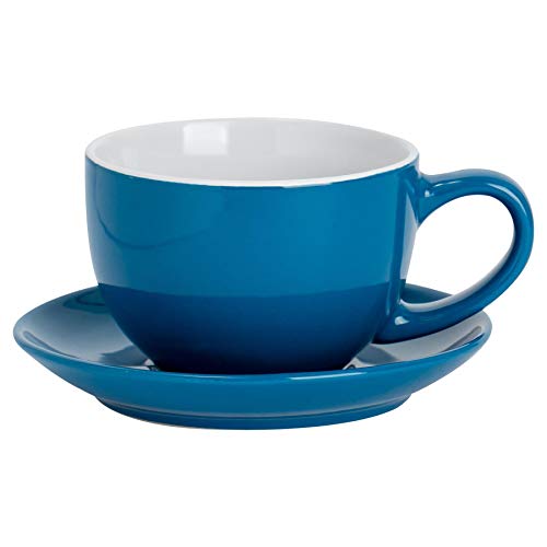 Argon Tableware Farbige Cappuccino Tasse und Untertasse - Modern Style Porzellan-Tee-und Kaffeetasse - Blau - 250ml von Argon Tableware