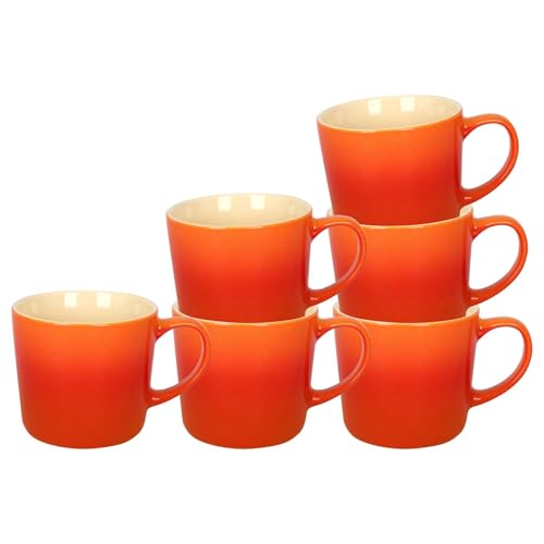Argon Tableware 330ml Ombre-Tassen aus Knochenporzellan - Orange - 6x Bunt Glasiert Bußgeld Keramik Steingut Kaffee Teetassen-Set | Mikrowellen- und Spülmaschinenfest von Argon Tableware