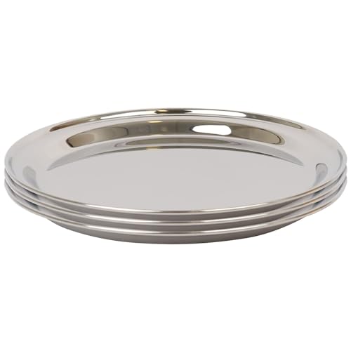 Argon Tableware 3X 40.5cm Runden Serviertabletts aus Edelstahl - Groß Metall Küche Essen Tee Kaffee Abendessen Tisch Getränke Party Teller von Argon Tableware