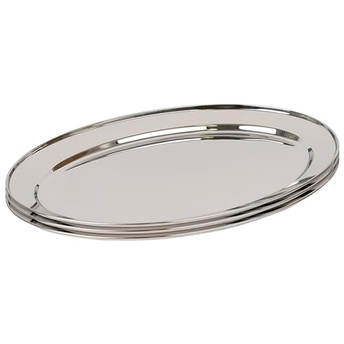Argon Tableware 3X 60cm x 41cm Oval Servierplatten aus Edelstahl - Groß Party Abendessen Snack Büfett Essen Sandwich Anzeige Tablett Platten Gerichte von Argon Tableware