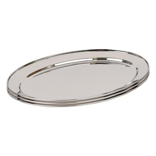 Argon Tableware 3X 50cm x 35cm Oval Servierplatten aus Edelstahl - Groß Party Abendessen Snack Büfett Essen Sandwich Anzeige Tablett Platten Gerichte von Argon Tableware