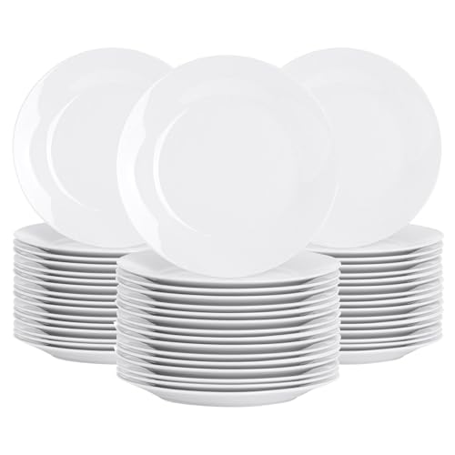 Argon Tableware 48X Weiß Breitrandig Nachtisch/Klein Abendessen Platte 19cm (7.5") - Nachtisch Portion Abendessen Set Brot Platte - Mikrowelle & Spülmaschinenfest von Argon Tableware