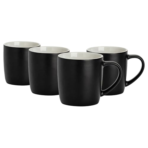 Argon Tableware 4X 350ml Matt Farbig Kaffeebecher - Schwarz - Keramik Steingut Tee Latté Cappuccino Tassen-Set mit Griff von Argon Tableware
