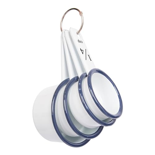 Argon Tableware 4pc Blau Weiß Emaille-Messbecher-Set - Metall Küche Backen Kochen Essen Würzen Teelöffel Messen Scoop Löffel von Argon Tableware