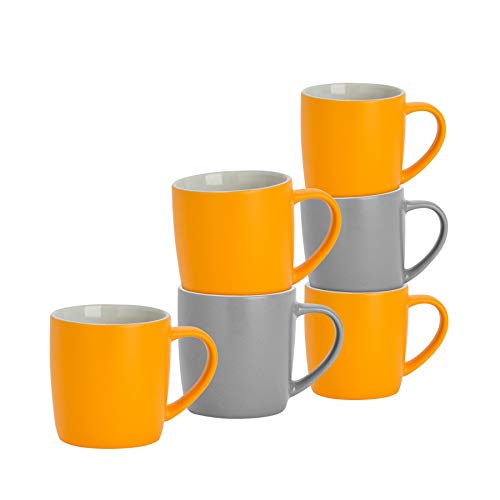 Argon Tableware 6 Stück Matt Tee und Kaffeetasse Set - Modern Style Porzellan Cappuccino Latte Becher - Grau + Gelb - 350ml von Argon Tableware