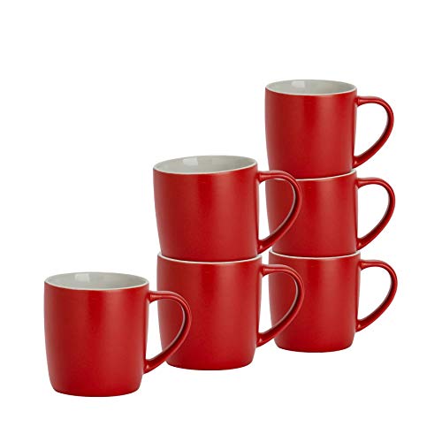 Argon Tableware 6 Stück Matt Tee und Kaffeetasse Set - Modern Style Porzellan Cappuccino Latte Becher - Rot - 350ml von Argon Tableware