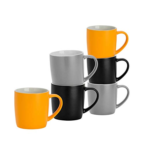 Argon Tableware Farbige Kaffeetassen - Scandi - 350 ml - 6 Stück - Matte Keramik-Steinzeug-Teetassen, Latte-Cappuccino-Tassen, Tassen für heiße Schokolade, buntes Tassen-Set mit Henkel von Argon Tableware