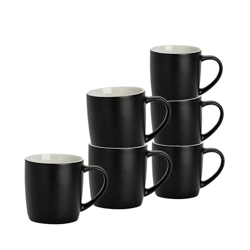 Argon Tableware Farbige Kaffeetassen - mattschwarz - 350 ml - 6 Stück - matte Keramik-Steinzeug-Teetassen, Latte-Cappuccino-Tassen, heiße Schokoladentassen, buntes Tassen-Set mit Henkel von Argon Tableware