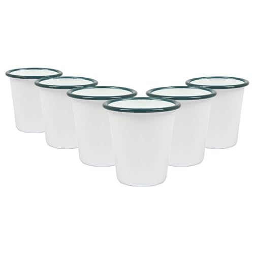 Argon Tableware 6X 300ml Weiß Emaille Tassen - Grün - Wiederverwendbar Edelstahl Zinn Camping Reisen Trinken Kaffee Becher Kinder Gläser von Argon Tableware