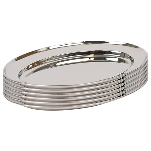 Argon Tableware 6X 35cm x 24cm Oval Servierplatten aus Edelstahl - Mittel Party Abendessen Snack Büfett Essen Sandwich Anzeige Tablett Platten Gerichte von Argon Tableware