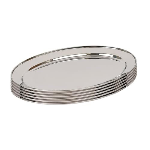 6x 40cm x 27cm Oval Servierplatten aus Edelstahl - Mittel Party Abendessen Snack Büfett Essen Sandwich Anzeige Tablett Platten Gerichte - Von Argon Tableware von Argon Tableware