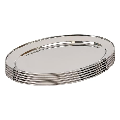 Argon Tableware 6X 50cm x 35cm Oval Servierplatten aus Edelstahl - Groß Party Abendessen Snack Büfett Essen Sandwich Anzeige Tablett Platten Gerichte von Argon Tableware