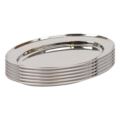 Argon Tableware 6x 30cm x 20.5cm Oval Servierplatten aus Edelstahl - Klein Party Abendessen Snack Büfett Essen Sandwich Anzeige Tablett Platten Gerichte von Argon Tableware