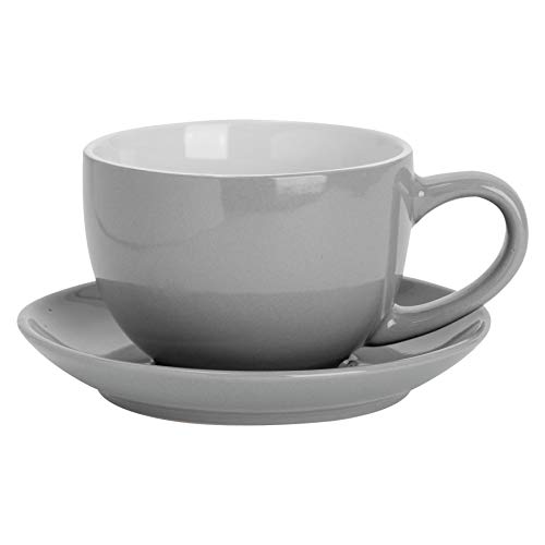 Argon Tableware Farbige Cappuccino Tasse und Untertasse - Modern Style Porzellan-Tee-und Kaffeetasse - Grau - 250ml von Argon Tableware