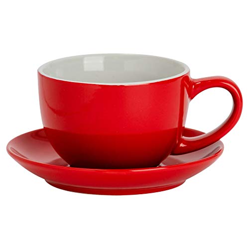 Argon Tableware Farbige Cappuccino Tasse und Untertasse - Modern Style Porzellan-Tee-und Kaffeetasse - Rot - 250ml von Argon Tableware