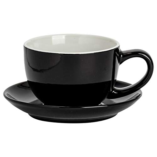 Argon Tableware Farbige Cappuccino Tasse und Untertasse - Modern Style Porzellan-Tee-und Kaffeetasse - Schwarz - 250ml von Argon Tableware