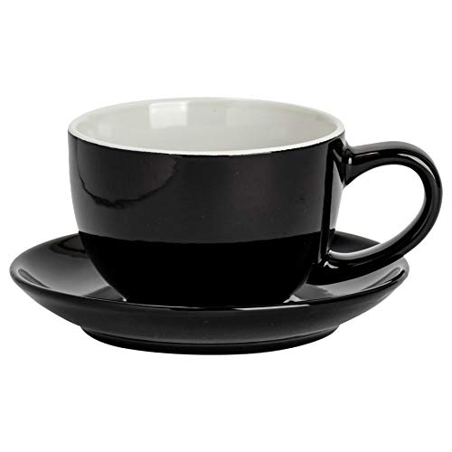 Argon Tableware 2-teiliges Cappuccino-Tassen- und Untertassen-Set - 250 ml - Schwarz - Teetassen- und Untertassen-Set, farbige Teetasse mit Untertasse, Schale, Kaffeetasse, Espressotasse von Argon Tableware