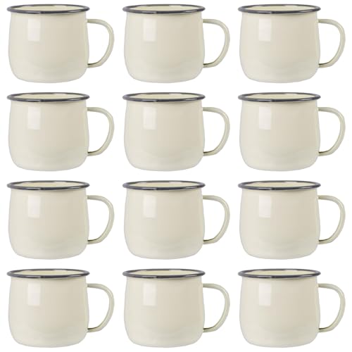 Argon Tableware Farbige Emaille Bauchbecher - 375ml - Pack Von 12 - Creme/Grau von Argon Tableware