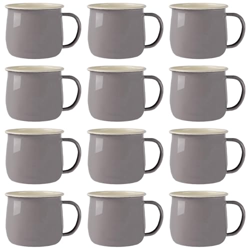 Argon Tableware Farbige Emaille Bauchbecher - 375ml - Pack Von 12 - Grau/Creme von Argon Tableware