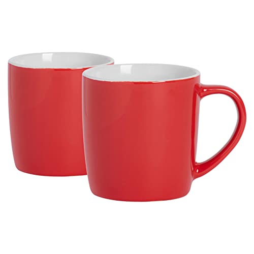Argon Tableware Farbige Kaffeetassen – Rot – 350 ml – 2er-Pack – glänzende Keramik-Steinzeug-Teetassen, Tassen für Latte, Cappuccino, Tassen für heiße Schokolade, buntes Tassenset mit Henkel von Argon Tableware