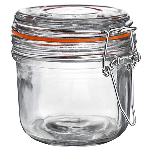 Argon Tableware Glasbehälter mit luftdichtem Metall-Clip-Deckel - 200 ml/6,7 oz - 1 Packung - 4 Farbsiegel - kleiner Küchen-Aufbewahrungsbehälter, rundes Einmachglas von Argon Tableware