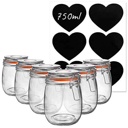 Argon Tableware Glaspeichergläser Mit Etiketten - 750ml - Orangendichtung - 6. Packung von Argon Tableware