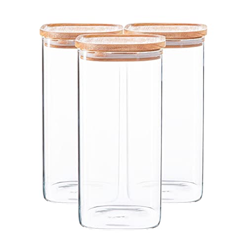 Argon Tableware Quadratglas Aufbewahrungsgläser Mit Holzdeckel - 1,5L - Pack Von 3 von Argon Tableware