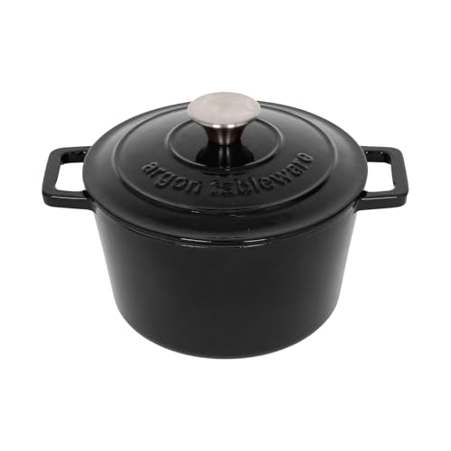 Argon Tableware Runde Auflaufform aus Gusseisen mit Selbstbefeuchtendem Deckel - 2.8L - Mattschwarz - 1x Induktionskochfeld Kochen Schmortopf Brot Backen Servier Braten Eintopf Suppentopf Kochgeschirr von Argon Tableware